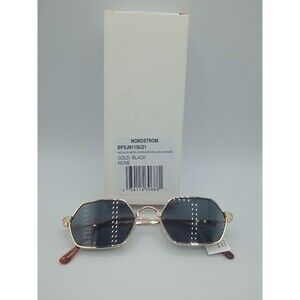 Nordstrom Women's Sunglasses Octagon Metal Black/Gold tone NWT lightweight